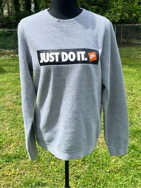 Nike Gray Crewneck Sweatshirt with 'Just Do It.' Chest Logo